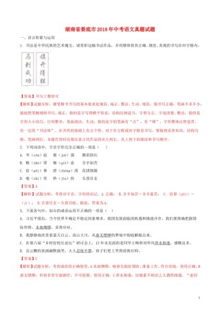 湖南省娄底市2018年中考语文真题试题（含解析）.doc