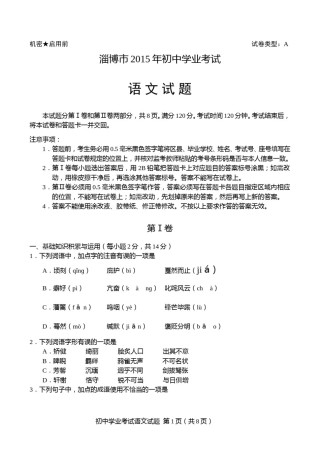 2015年淄博市中考语文试题及答案.doc