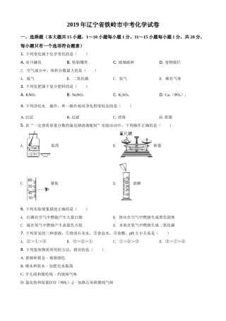2019年辽宁省铁岭市中考化学试题（空白卷）.doc