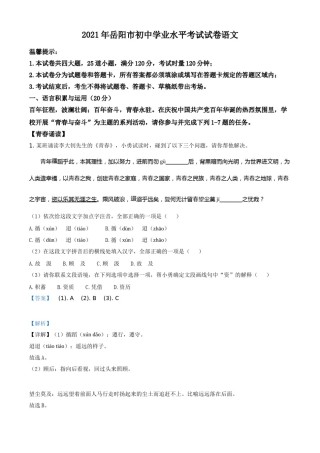 湖南省岳阳市2021年中考语文试题（解析版）.doc