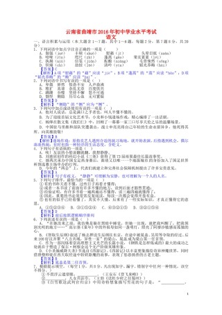 云南省曲靖市2016年中考语文真题试题（含答案）.doc