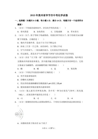 2015年贵州省毕节市中考化学试卷（含解析版）.doc