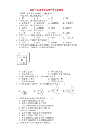 2019年南京中考化学试题及答案.docx