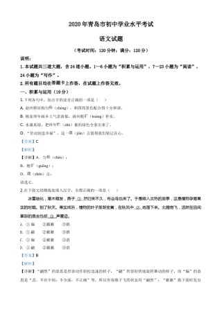 精品解析：山东省青岛市2020年中考语文试题（解析版）.doc