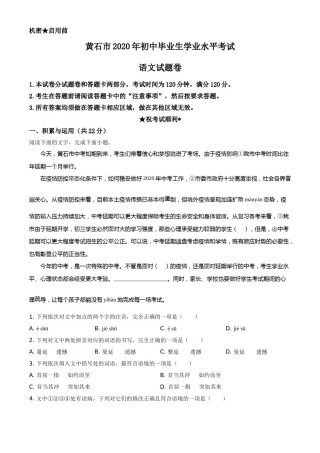 精品解析：湖北省黄石市2020年中考语文试题（解析版）.doc