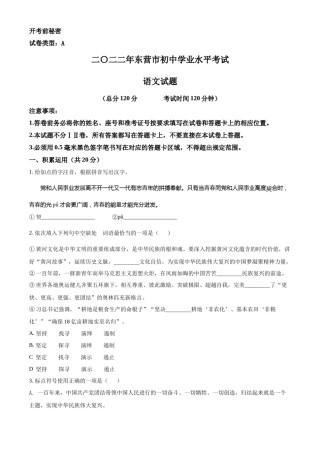 精品解析：2022年山东省东营市中考语文真题（原卷版）.docx