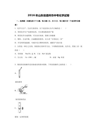 2016年德州市中考化学试卷及答案.doc