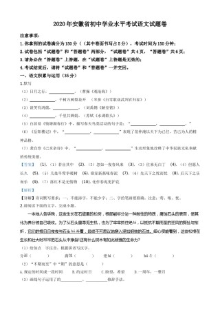 精品解析：安徽省2020年中考语文试题（解析版）.doc