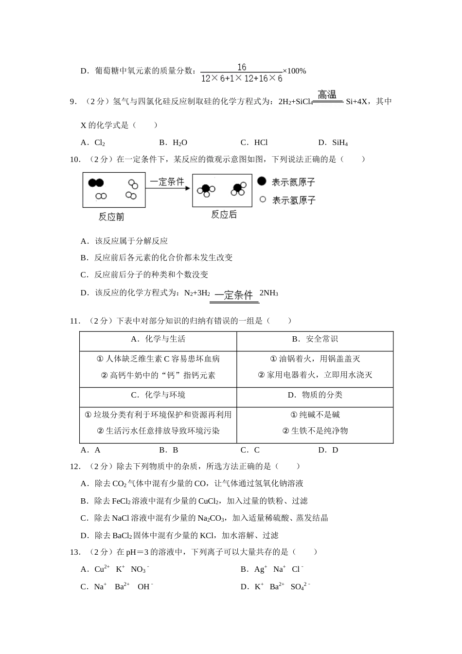2020年青海省中考化学试卷（省卷）【原卷版】.doc_第2页