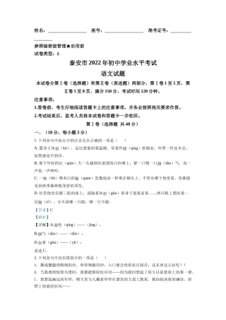 精品解析：2022年山东省泰安市中考语文真题（解析版）.docx