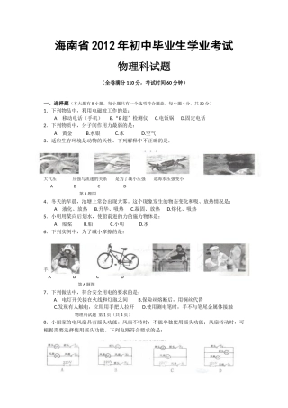 2012年海南中考物理试题及答案.doc