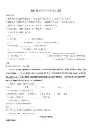 2020年安徽中考语文试题及参考答案.doc