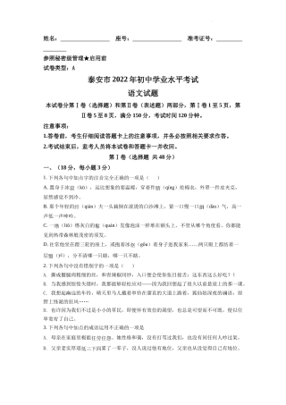 精品解析：2022年山东省泰安市中考语文真题（原卷版）(1).docx