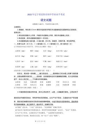 2022年辽宁省沈阳市中考语文试题.docx