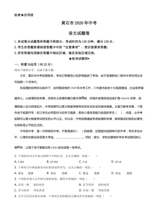 湖北省黄石市2020年中考语文试题（教师版）.doc