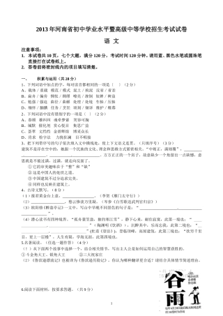2013河南中招考试语文试题及答案.doc