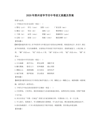 2020年贵州省毕节市中考语文真题（解析版）.doc