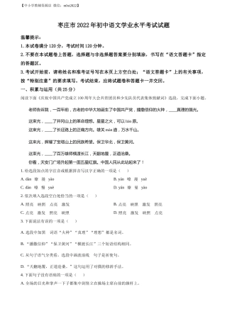 精品解析：2022年山东省枣庄市中考语文真题（原卷版）.docx