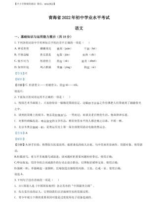 精品解析：2022年青海省中考语文真题（解析版）.docx