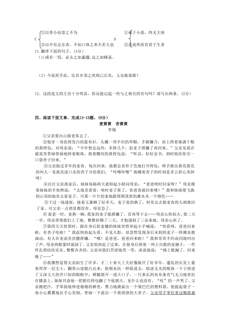 2009年山东省潍坊市中考语文试题及答案.doc_第3页