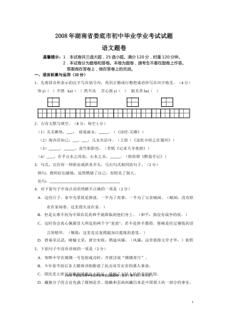 2008年湖南省娄底市中考语文试卷（答案）.doc