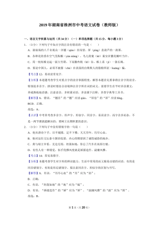 2019年湖南省株洲市中考语文试卷（教师版）  .doc