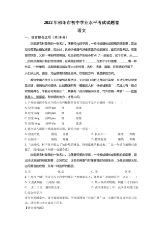 精品解析：2022年湖南省邵阳市中考语文真题（原卷版）.docx