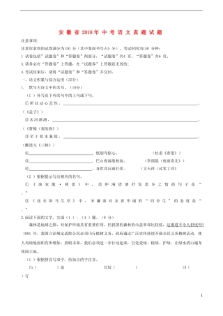 安徽省2018年中考语文真题试题（含答案）.doc