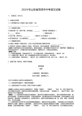 2019年山东省菏泽市中考语文试题(word版，含解析).docx