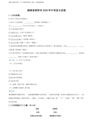 精品解析：湖南省邵阳市2020年中考语文试题（解析版）.docx