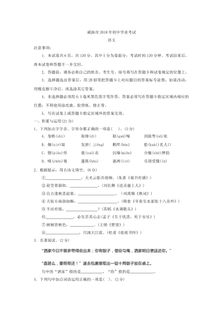 2018年威海市中考语文试卷及答案.doc