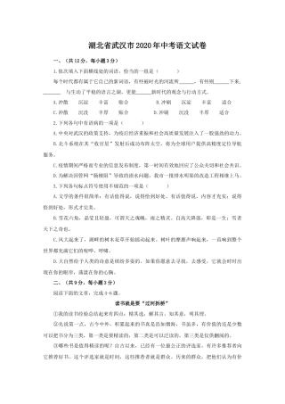 2020年武汉市中考语文试卷及答案.docx