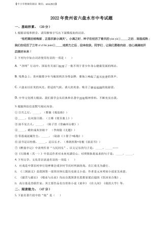 精品解析：2022年贵州省六盘水市中考语文真题（原卷版）.docx