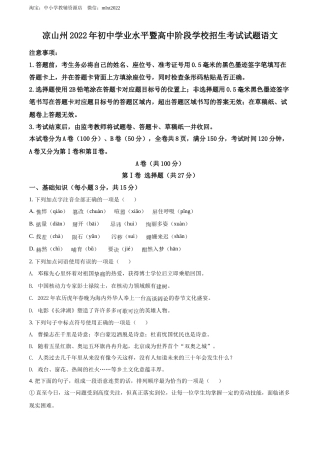 精品解析：2022年四川省凉山州中考语文真题（原卷版）.docx