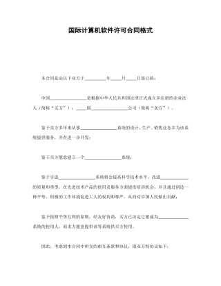 知识产权合同范本-国际计算机软件许可合同格式.doc
