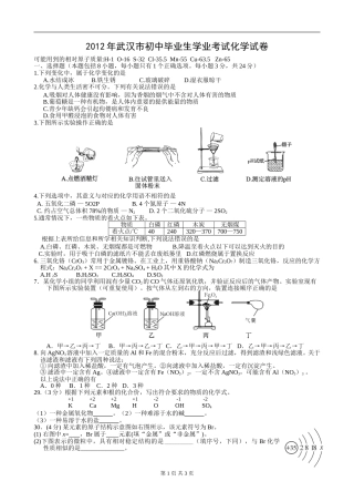 2012年武汉市中考化学试卷及答案.doc