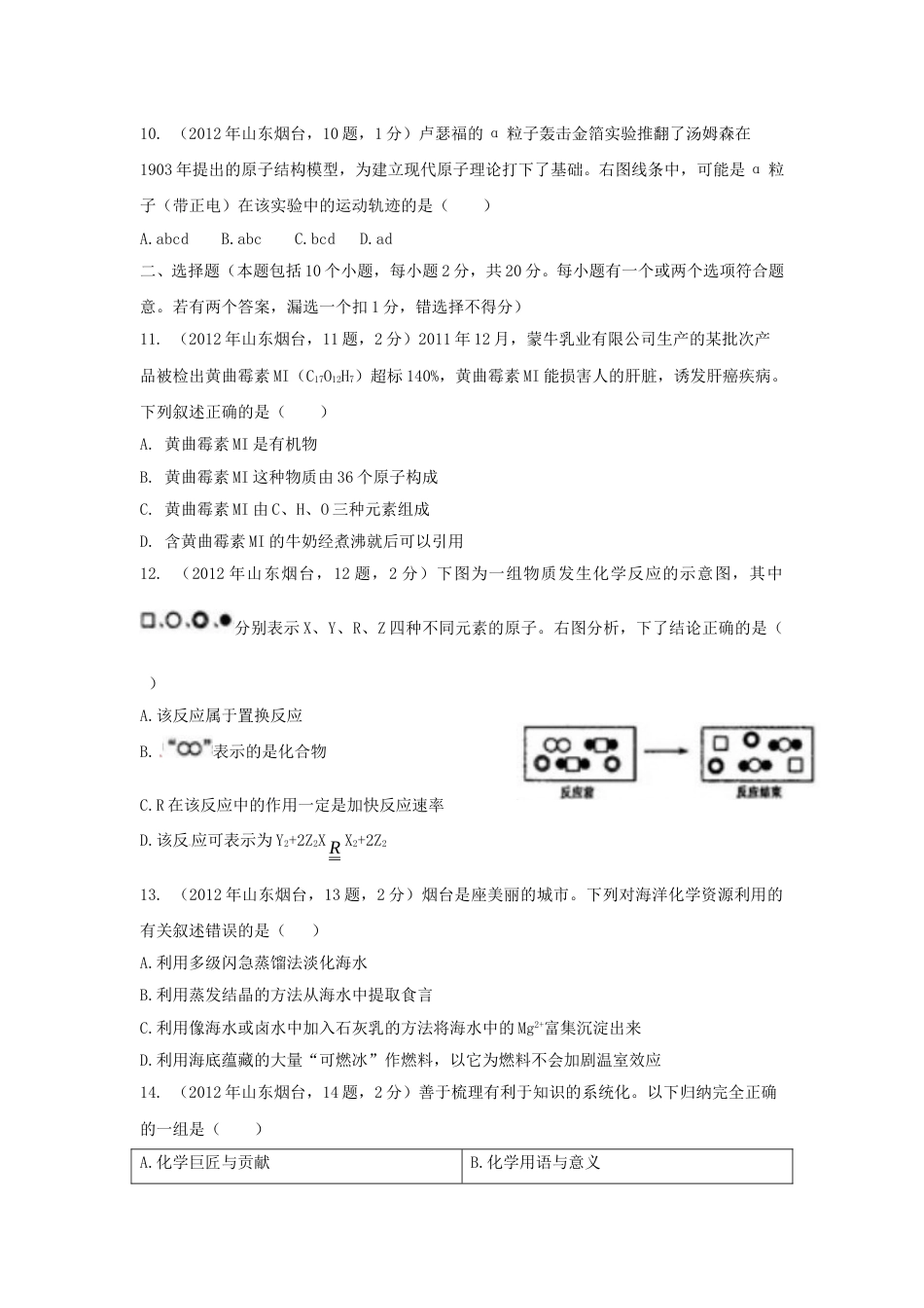 2012年山东省烟台市中考化学试题及答案.doc_第3页