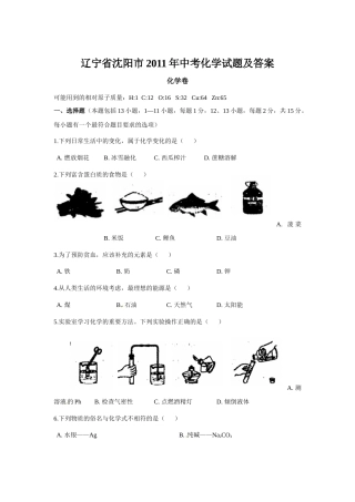 2011年辽宁省沈阳市中考化学试题及答案.docx
