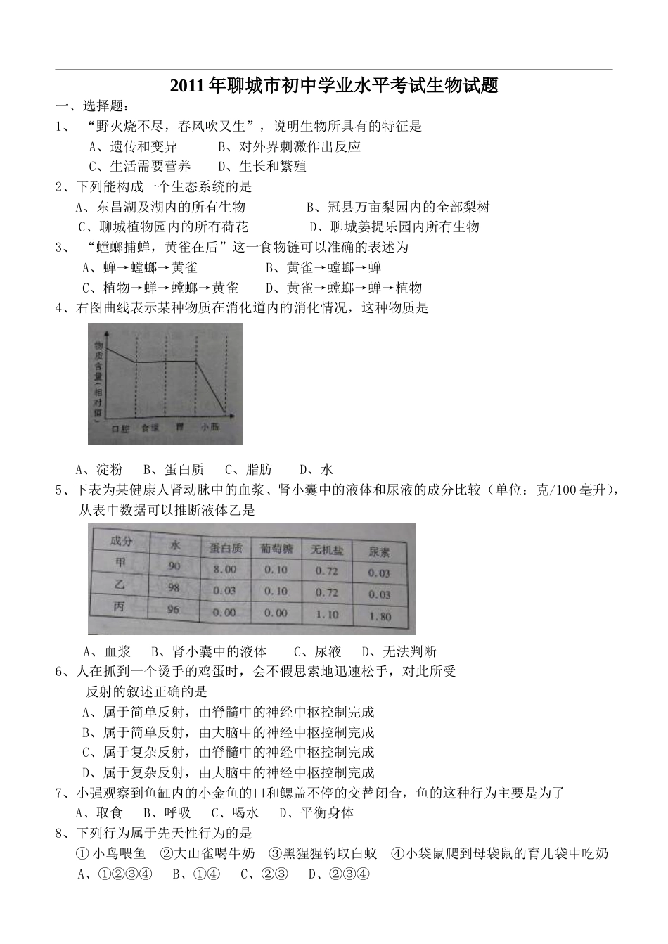 2011年聊城市中考生物试卷及答案.doc_第1页