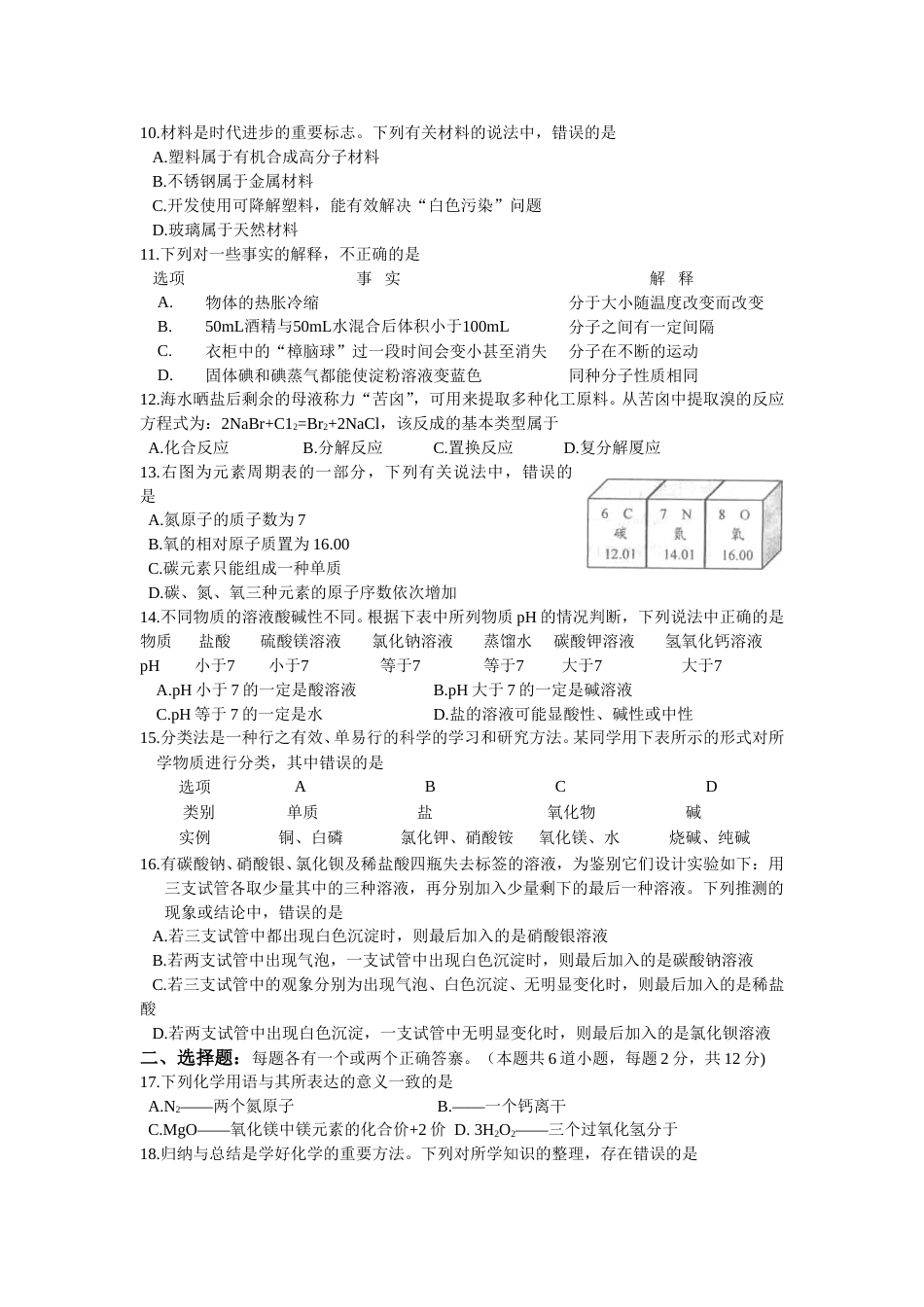 2011年山东省青岛市中考化学试卷及答案.doc_第2页