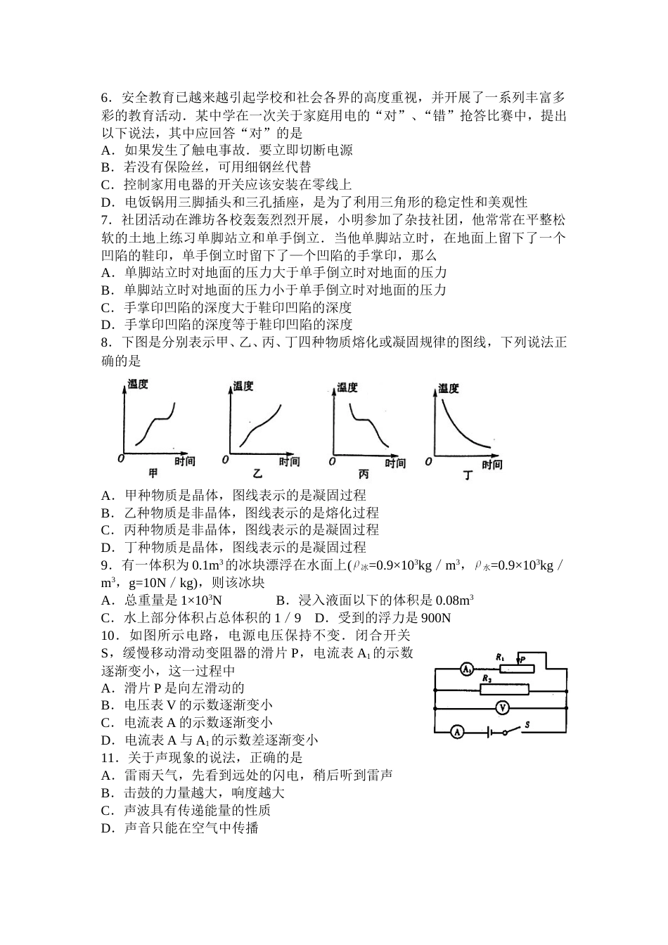 2011年山东潍坊市中考物理真word版含答案.doc_第2页
