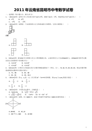 2011年云南省昆明市中考数学试题及答案.doc