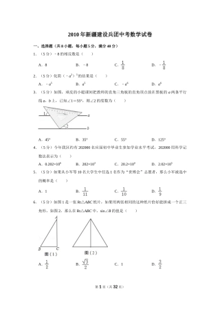 2010年新疆建设兵团中考数学试卷.doc