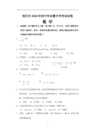 2010年江苏省宿迁市中考数学试卷及答案.doc