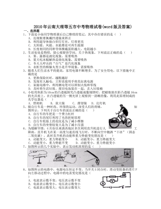 2010年云南省中考物理试题有答案(word版).doc