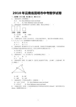 2010年云南省昆明市中考数学试题及答案.doc