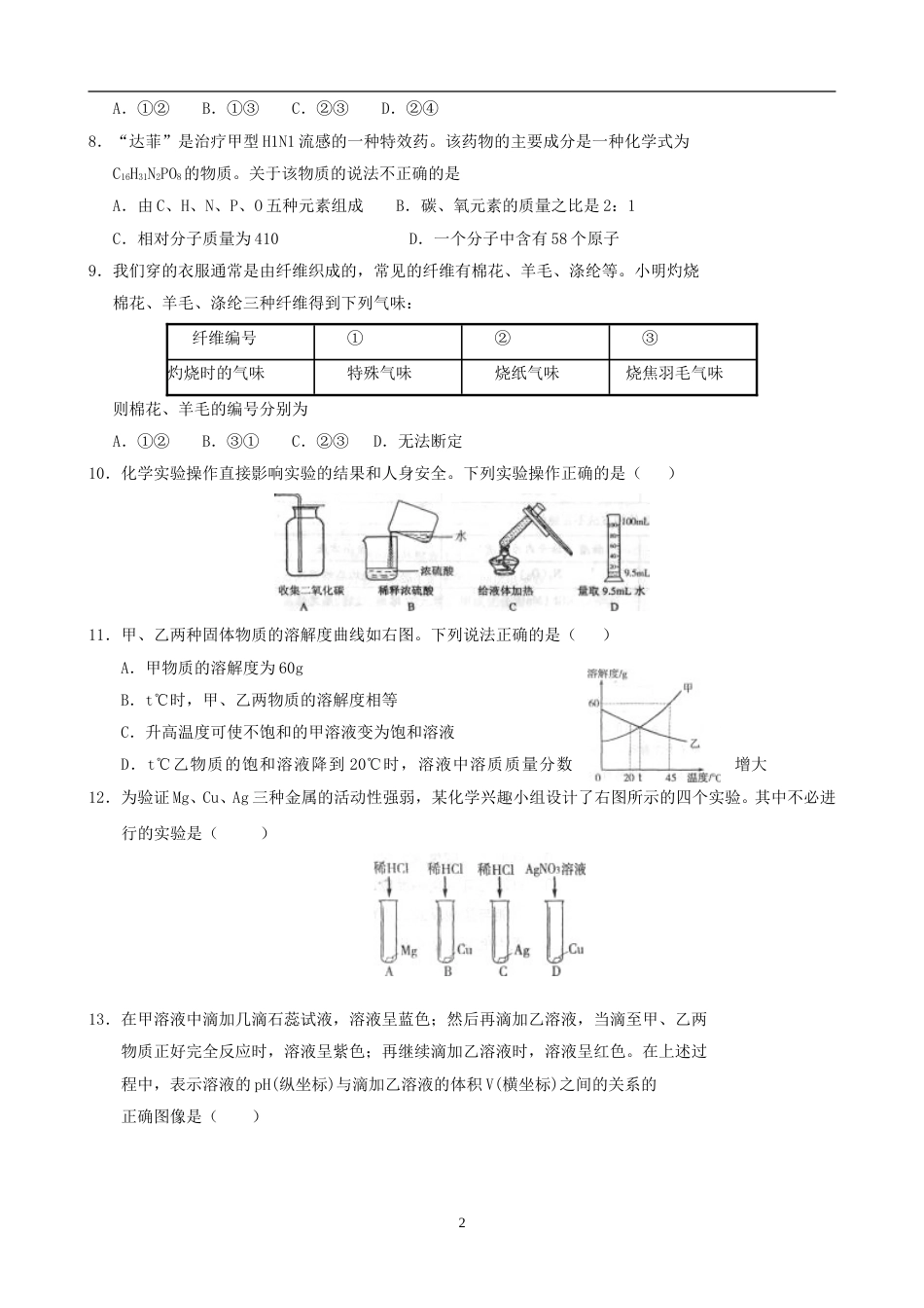 2009年潍坊市中考化学试卷及答案.doc_第2页