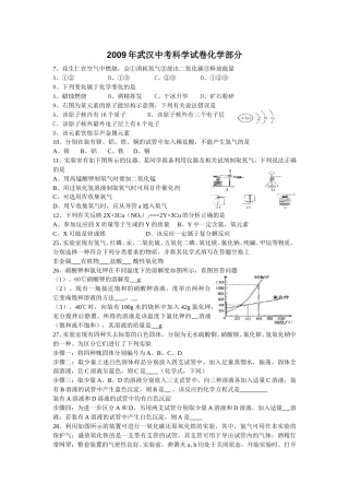 2009年武汉市中考化学试卷及答案.doc