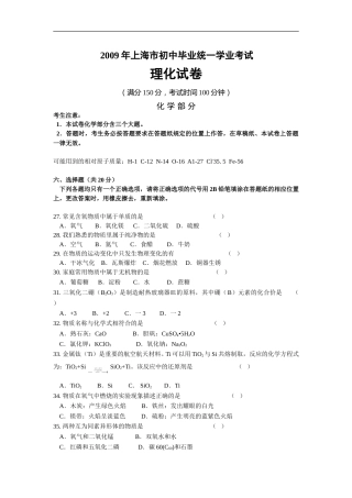 2009年上海市中考化学试题及答案.doc