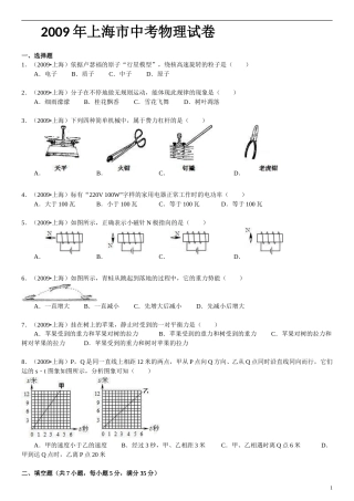 2009年上海市中考物理试题及答案(Word).doc